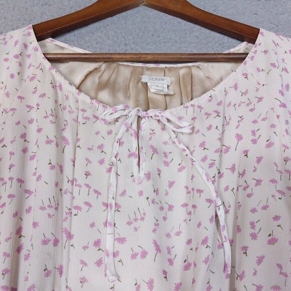 J.Crew A-line Dress Women's 2 Ivory Floral 100% Silk Short Sleeve Mini Cottage - Picture 8 of 14